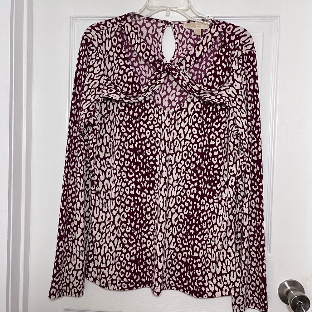 Michael Kors Deep Red and White Animal Print Blouse